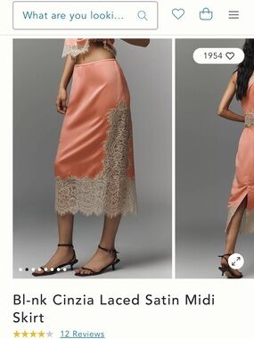 Marks & Spencer Coral Satin Midi Skirt with Cream Lace Trim